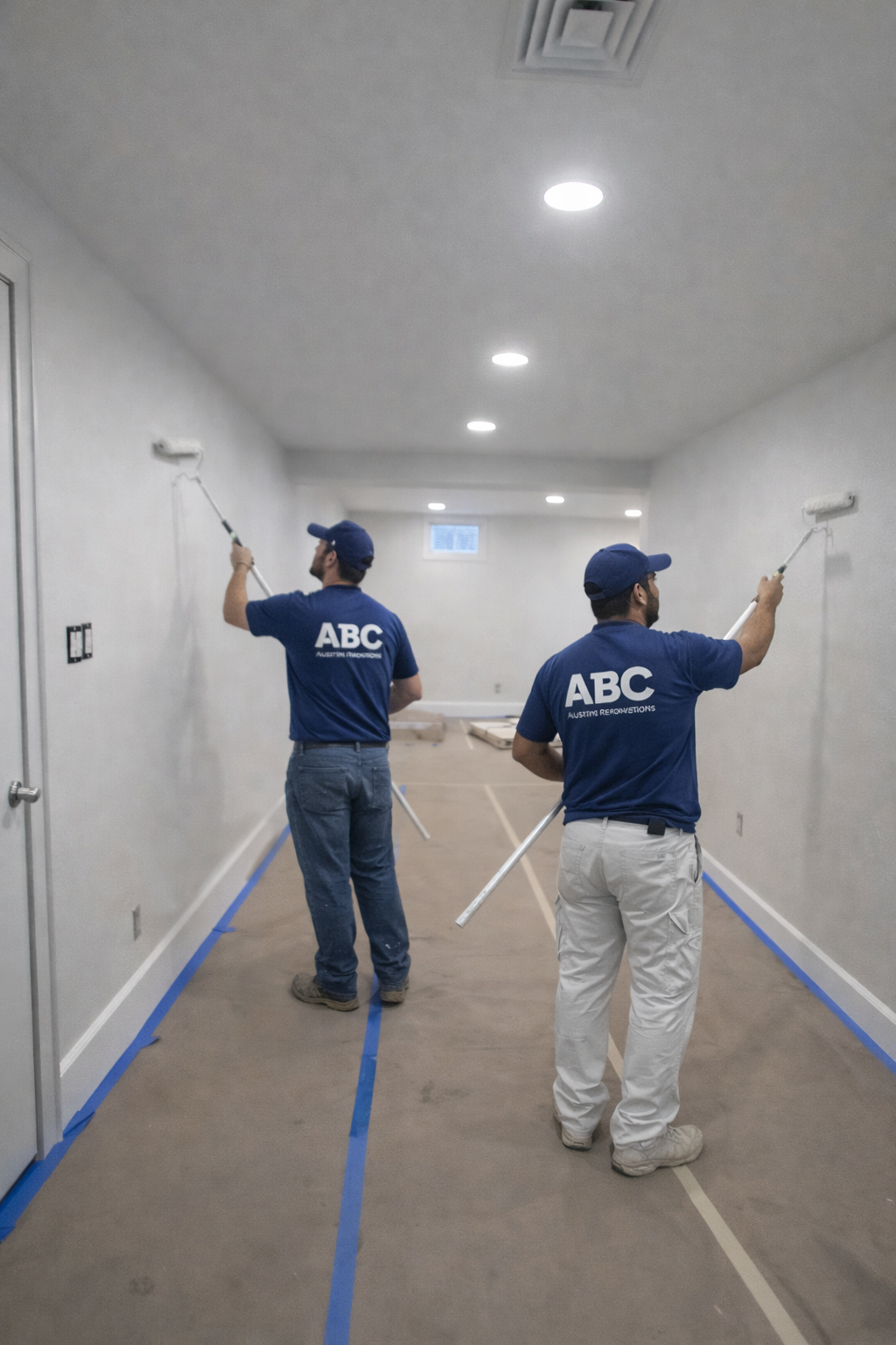 Professional interior commercial painting service in Austin TX using roller to apply wall paint