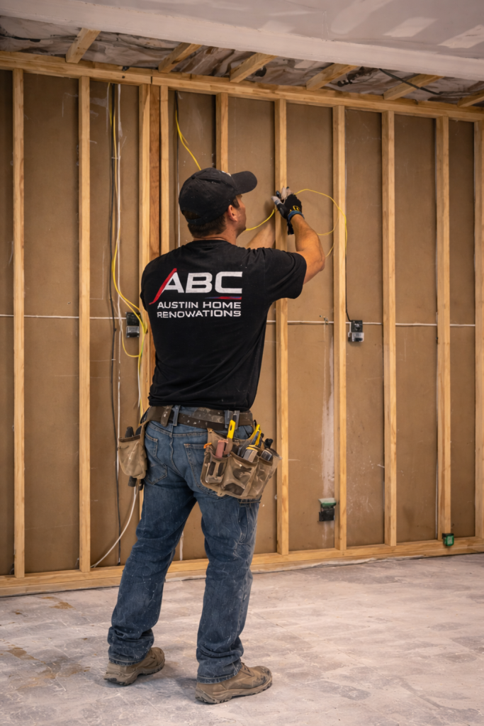Drywall framing preparation by ABC Austin Home Renovations contractor in Austin Texas
