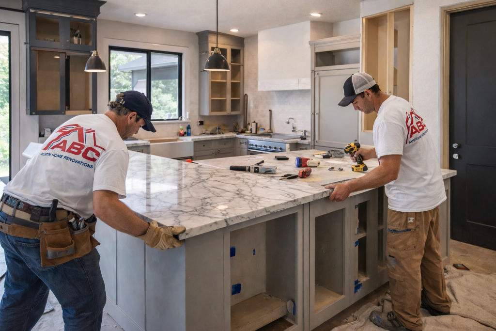 Quartz countertops installation in Austin, TX kitchen remodeling project