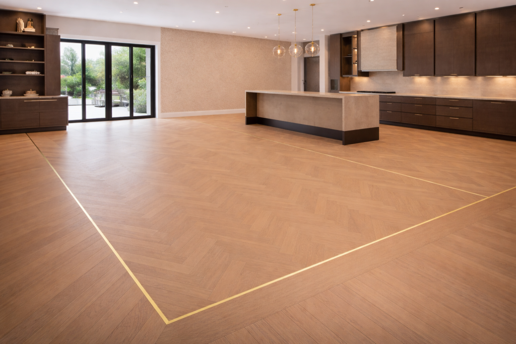 herringbone hardwood floor installation in Cedar Park, TX