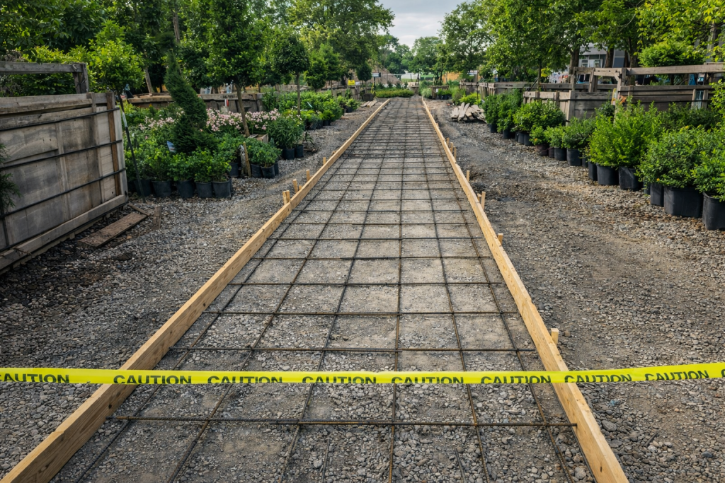 Steel rebar installation for concrete sidewalk in Austin Texas