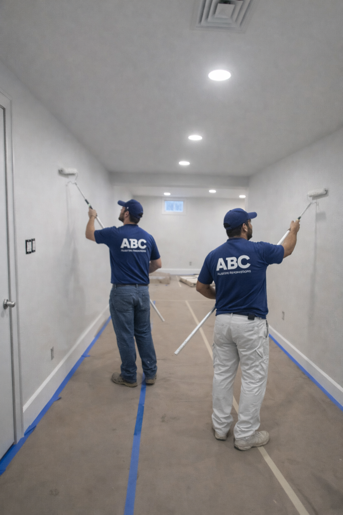 Professional interior commercial painting service in Austin TX using roller to apply wall paint