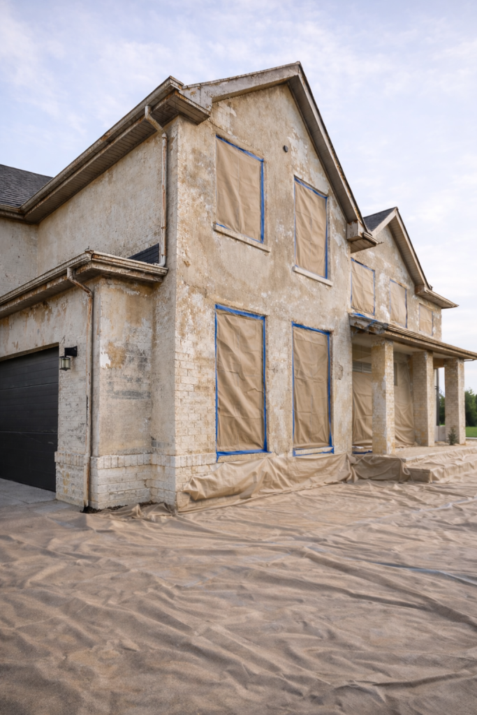 Exterior house with worn and peeling paint before exterior painting service in Georgetown TX